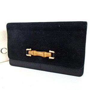 Gucci Black Leather Suede W Bamboo Belt Loop Bag - image 1